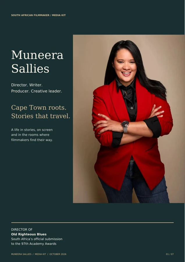 Cover of Muneera Sallies’s seven-page visual media kit